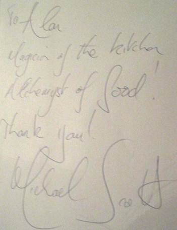 Handschriftliche Widmung: To Alan, Magician of the kitchen, Alchemyst of food! Thank you! Michael Scott